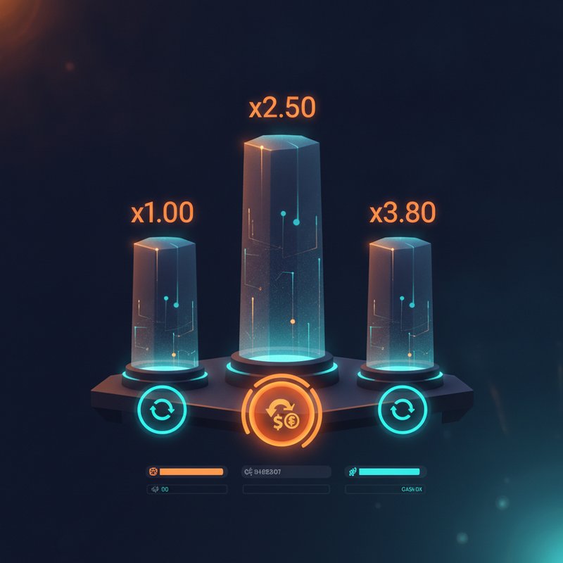 Tower Rush par Galaxsys - Interface de jeu montrant trois tours avec multiplicateurs en temps réel et système de cash-out stratégique